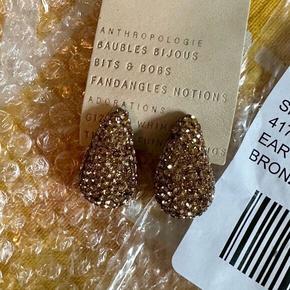 NWT Anthropologie The Petra Drop Earrings: Pavé Edition Bronze + jewelry pouch - Picture 5 of 8
